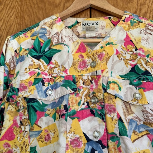 Retro Graphic Print Mexx 80s Cotton Denim Jean Jacket - Picture 3 of 7